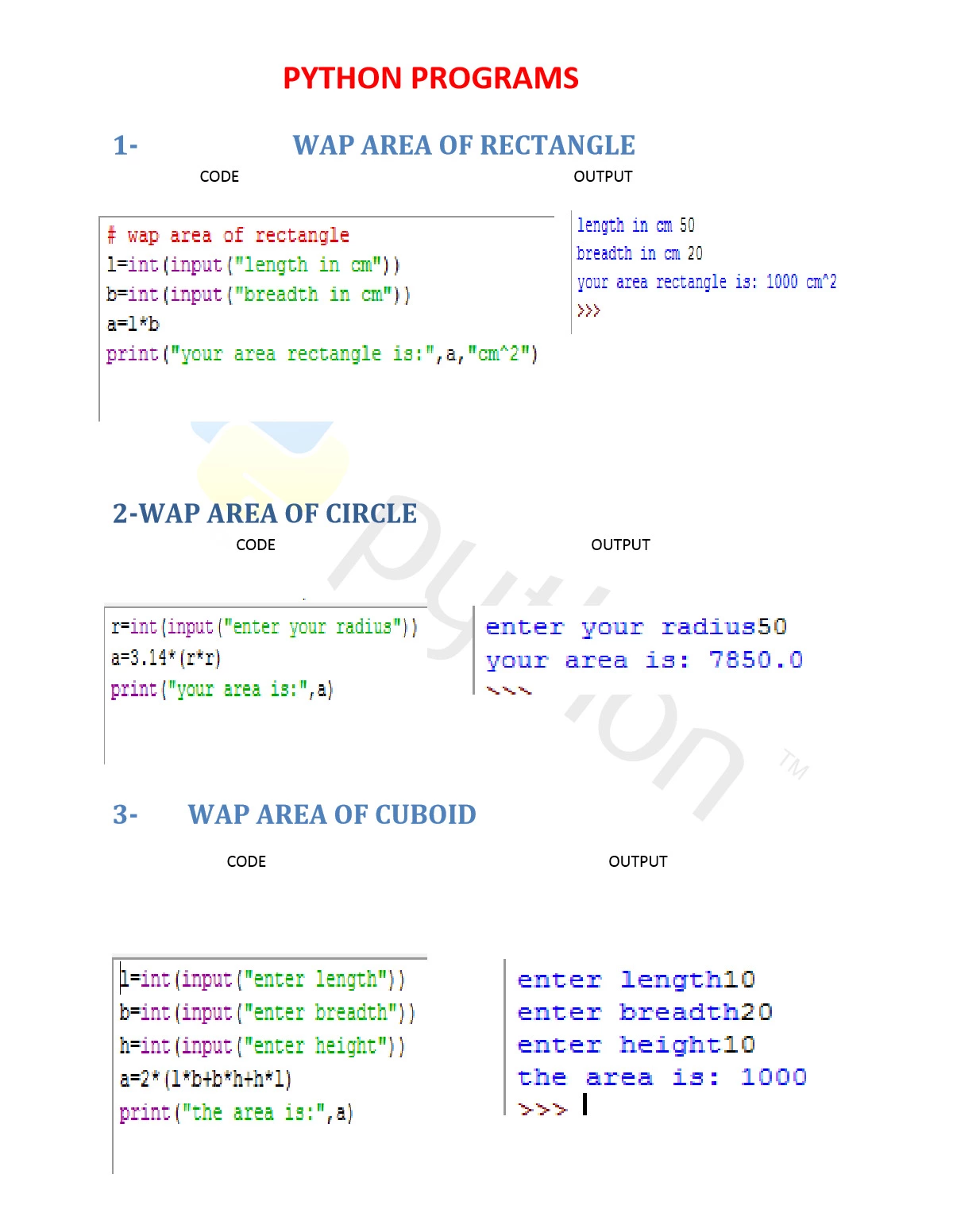 List of Python Programs with Solutions