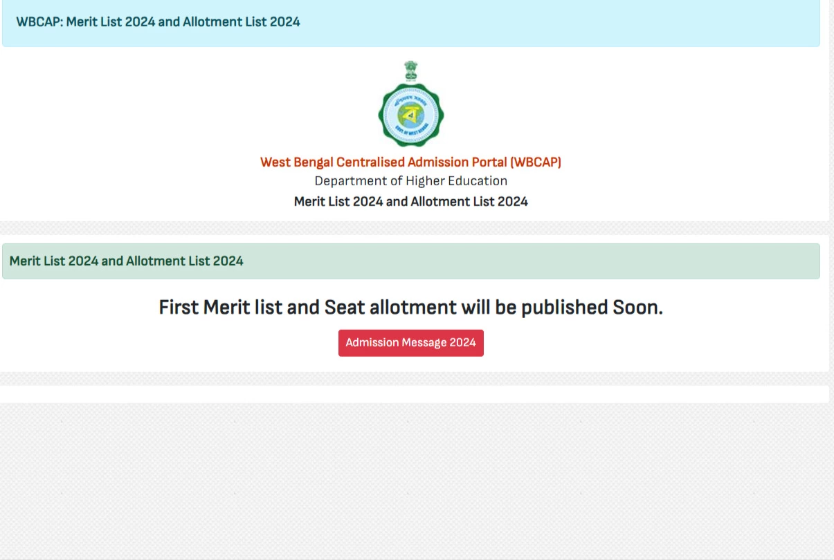 WB Centralised Admission Portal Merit List 2024