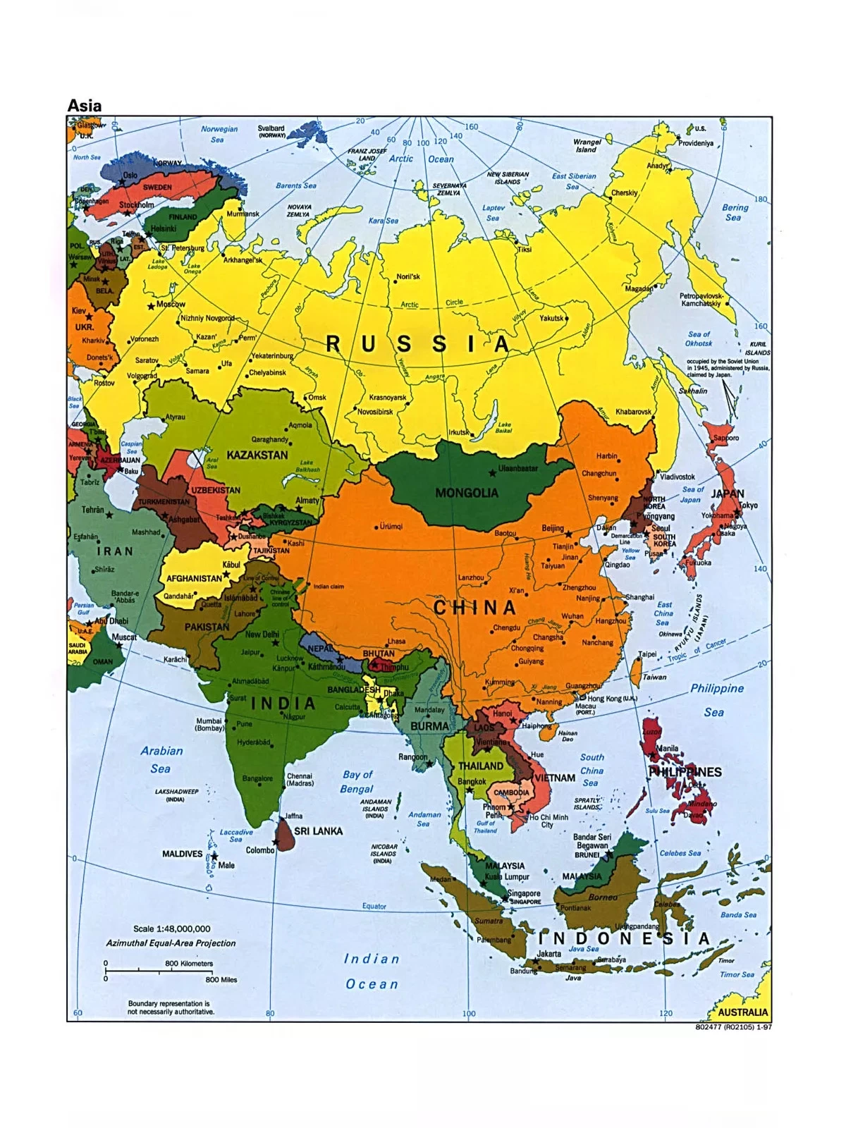 Asia Map with Countries and Capitals