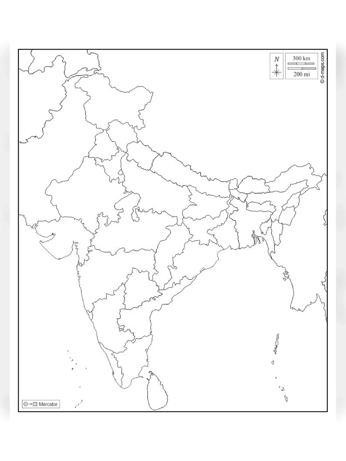 Blank Political Map of India for Practice