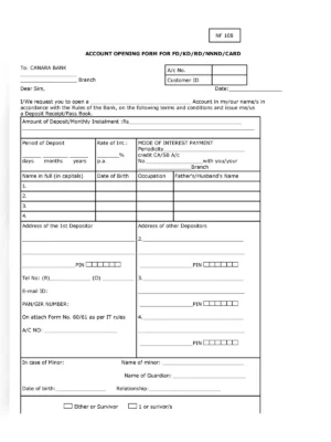 Canara Bank Fixed Deposits Form