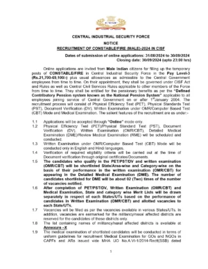 CISF Fireman Notification 2024