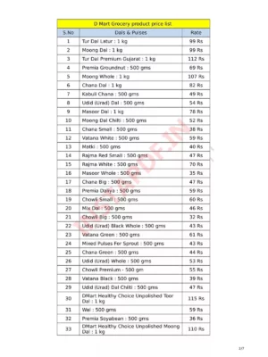 D Mart Products Price List 2024