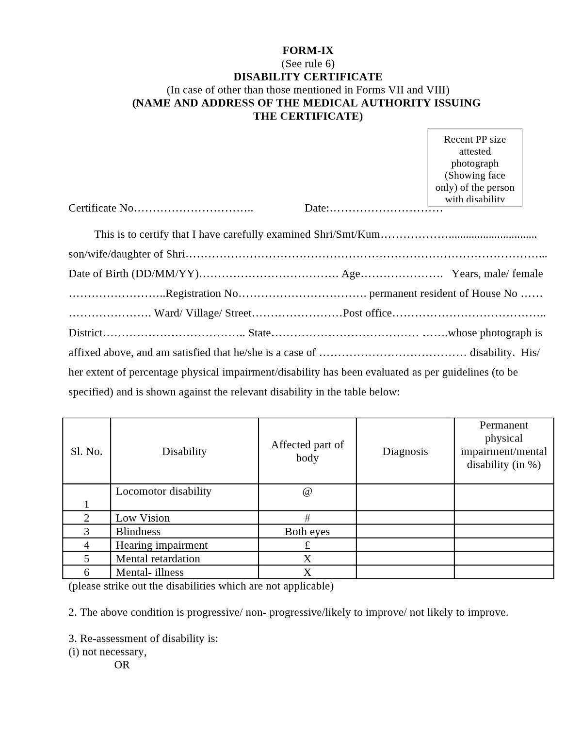 Kerala Disability Certificate