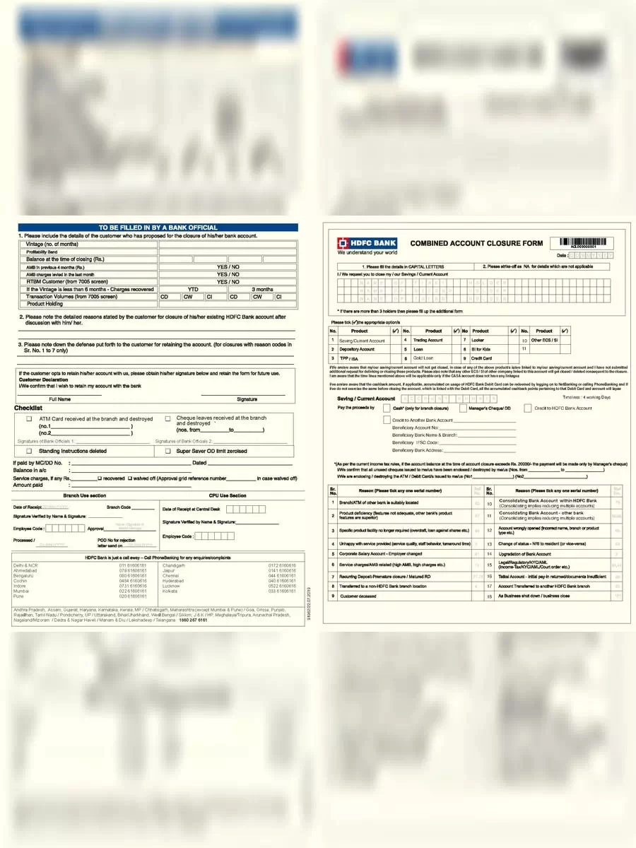 HDFC Bank Account Closure Application Form