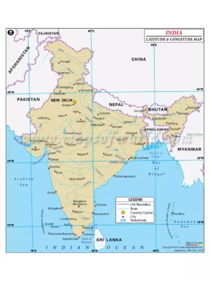 India Map with Latitude and Longitude HD