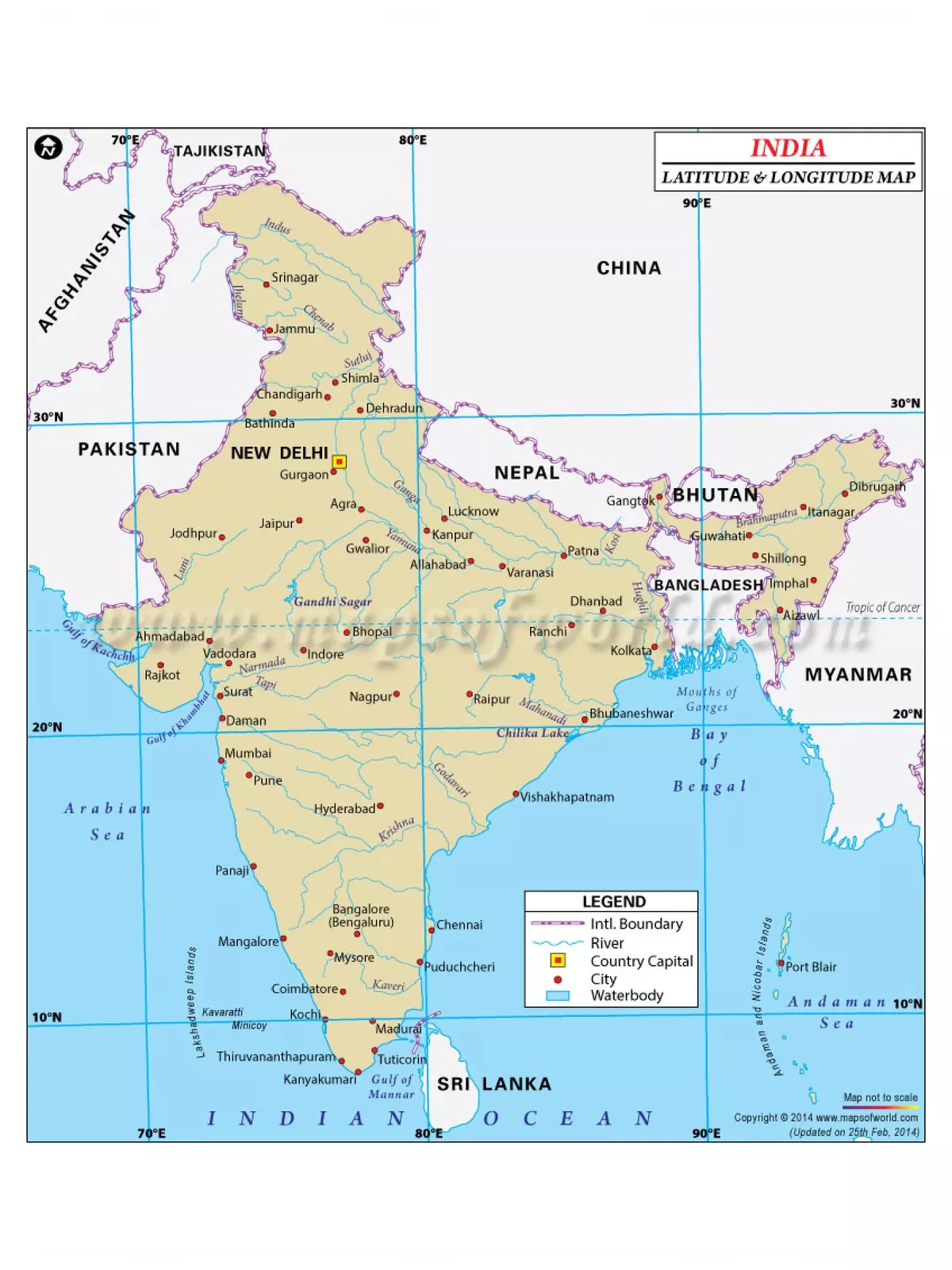 India Map with Latitude and Longitude HD