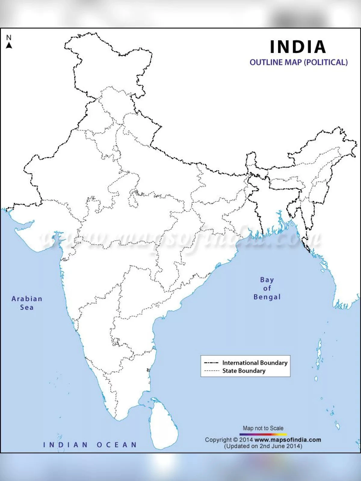 India Political Map Blank A4 Size