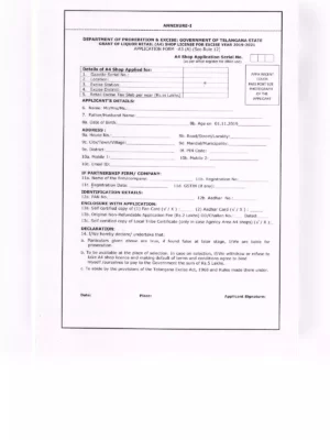 Liquor Retail Shop License Form Telangana