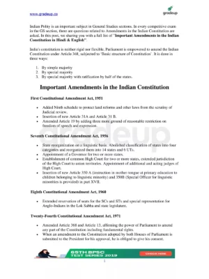 List of Important Amendments in Indian Constitution