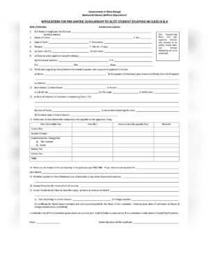 Pre Matric Scholarship Form West Bengal