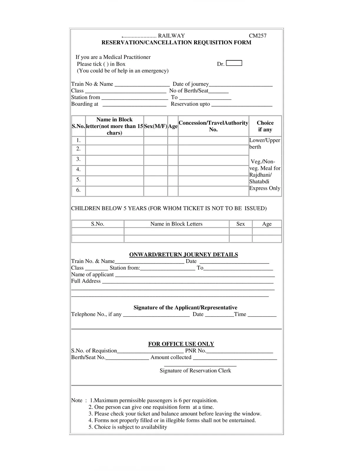 Railway Tatkal Form