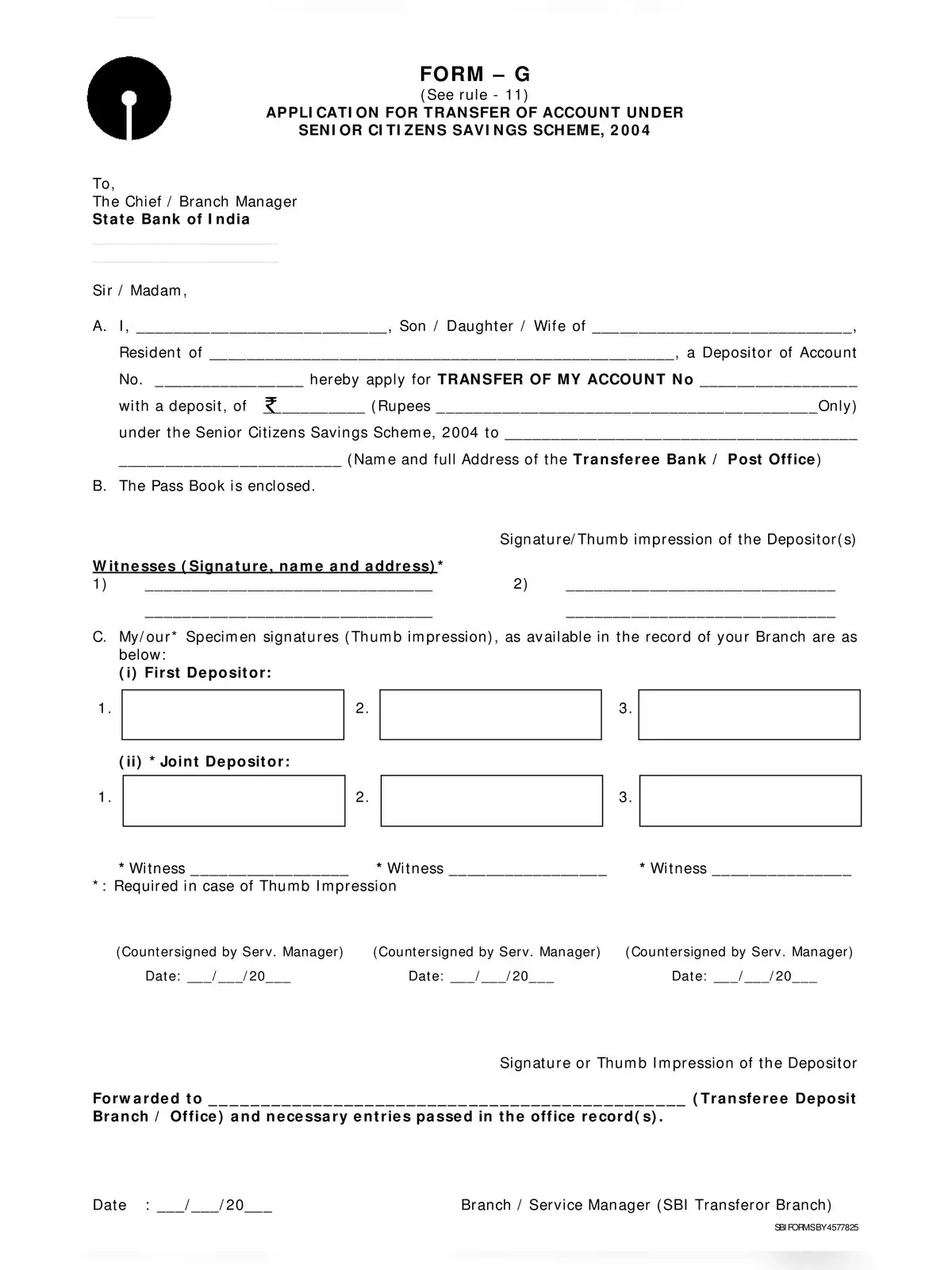 SBI Account Transfer Form