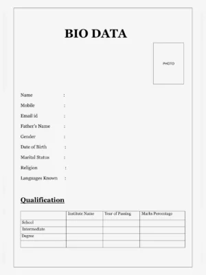 Biodata Form for Job