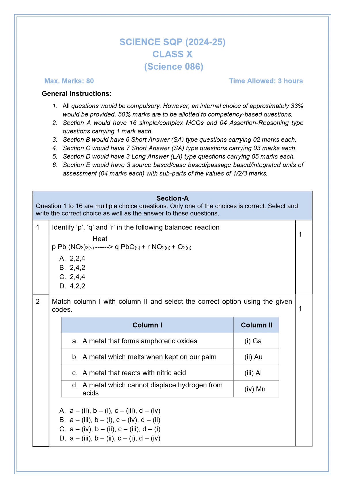 CBSE Sample Paper 2024-25 for Class 10