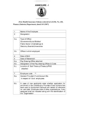 CM New Health Insurance Application Form Tamil Nadu