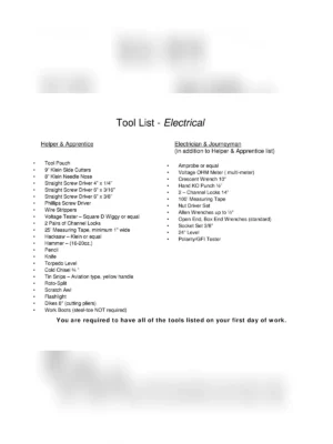 ITI Electrician Tools Name with Images