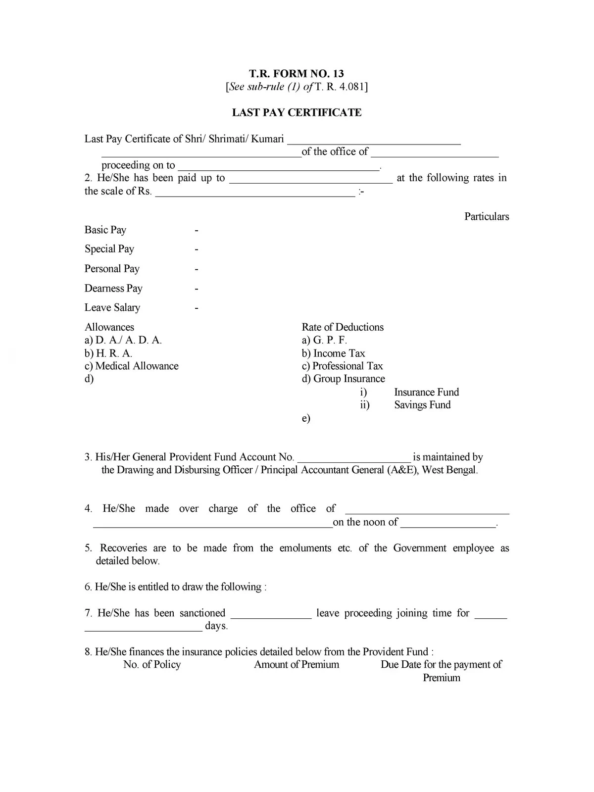 LPC (Last Pay Certificate Format) Form