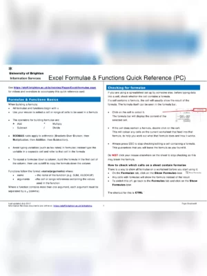 MS Excel Formulas List