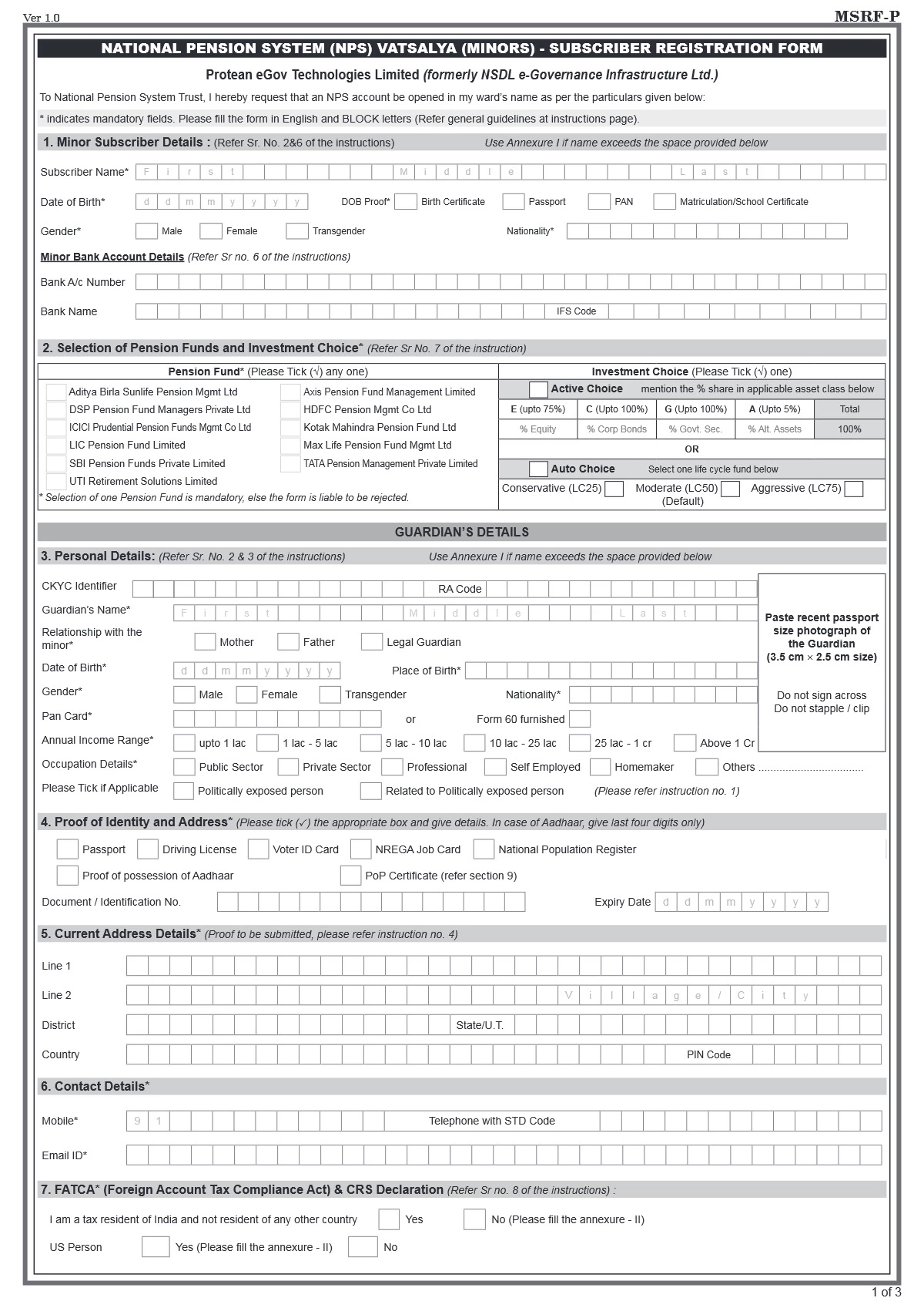 NPS Vatsalya Form