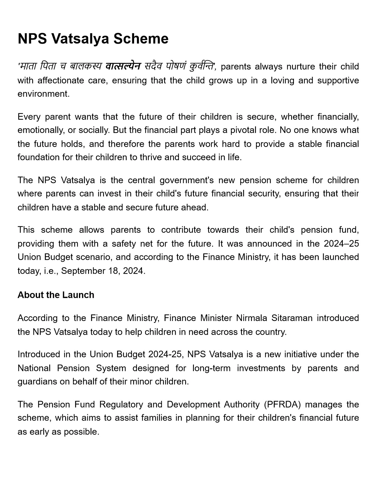 NPS Vatsalya Scheme