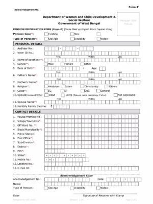 Old Age (Widow Pension) Form West Bengal 2024