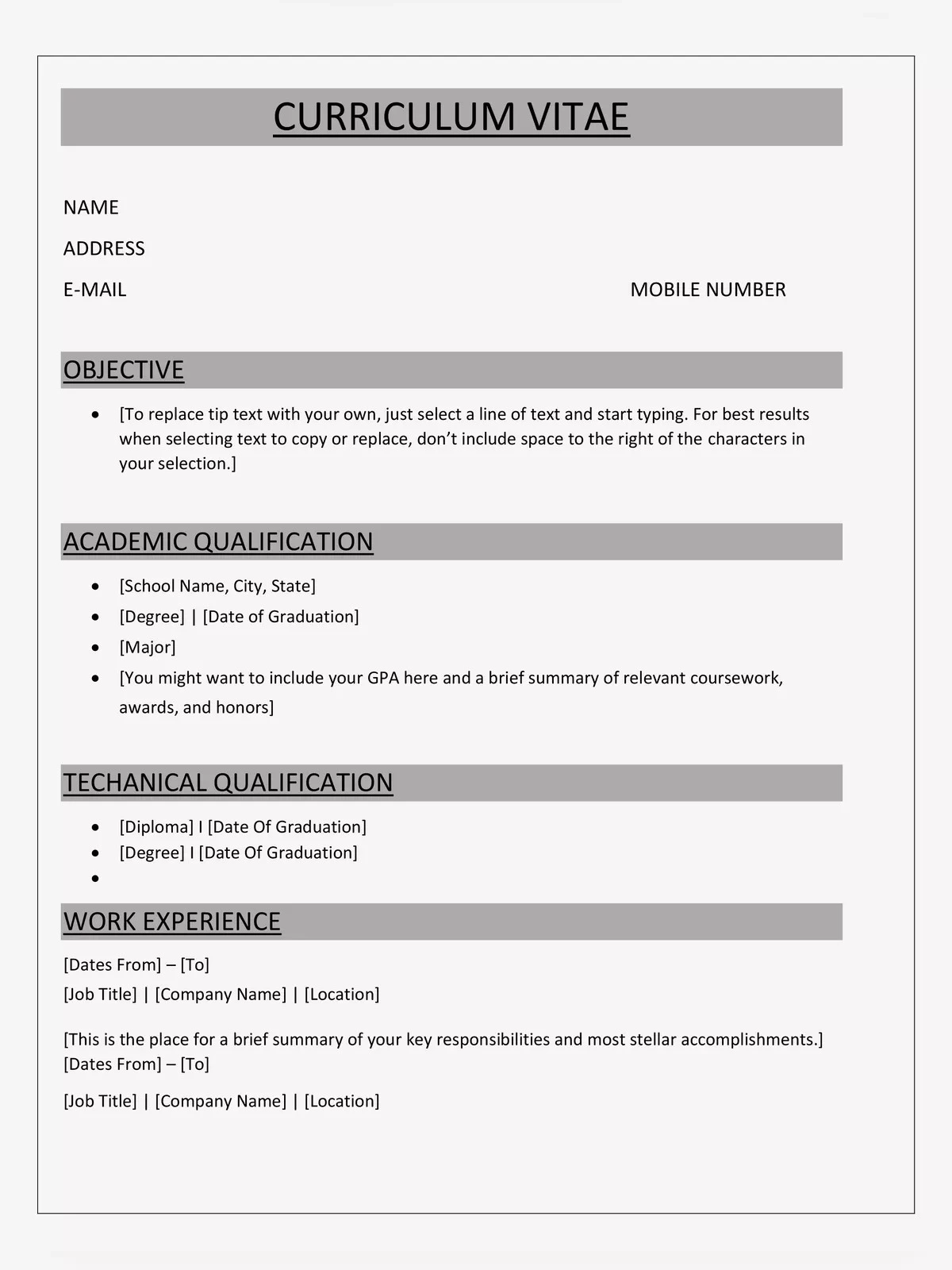 Simple Resume Format