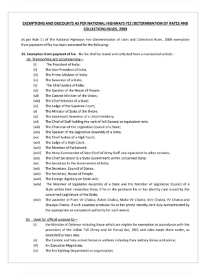 Toll Tax Exemption List 2024