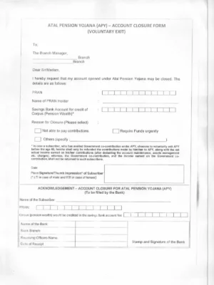 APY Closure Form (Atal Pension Yojana Closure)