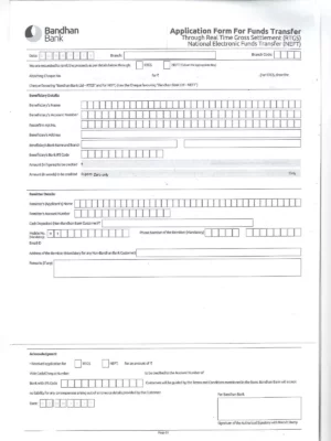 Bandhan RTGS – NEFT Form