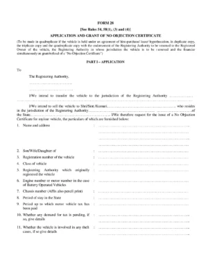 Application Form 28 for No Objection Certificate (NOC)