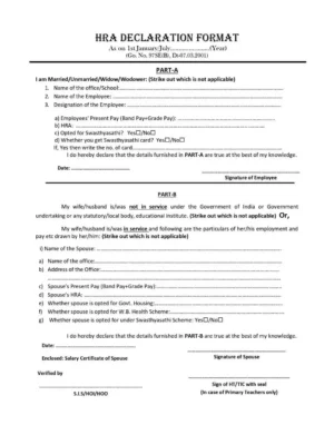 HRA Declaration Form for School Teachers 2024