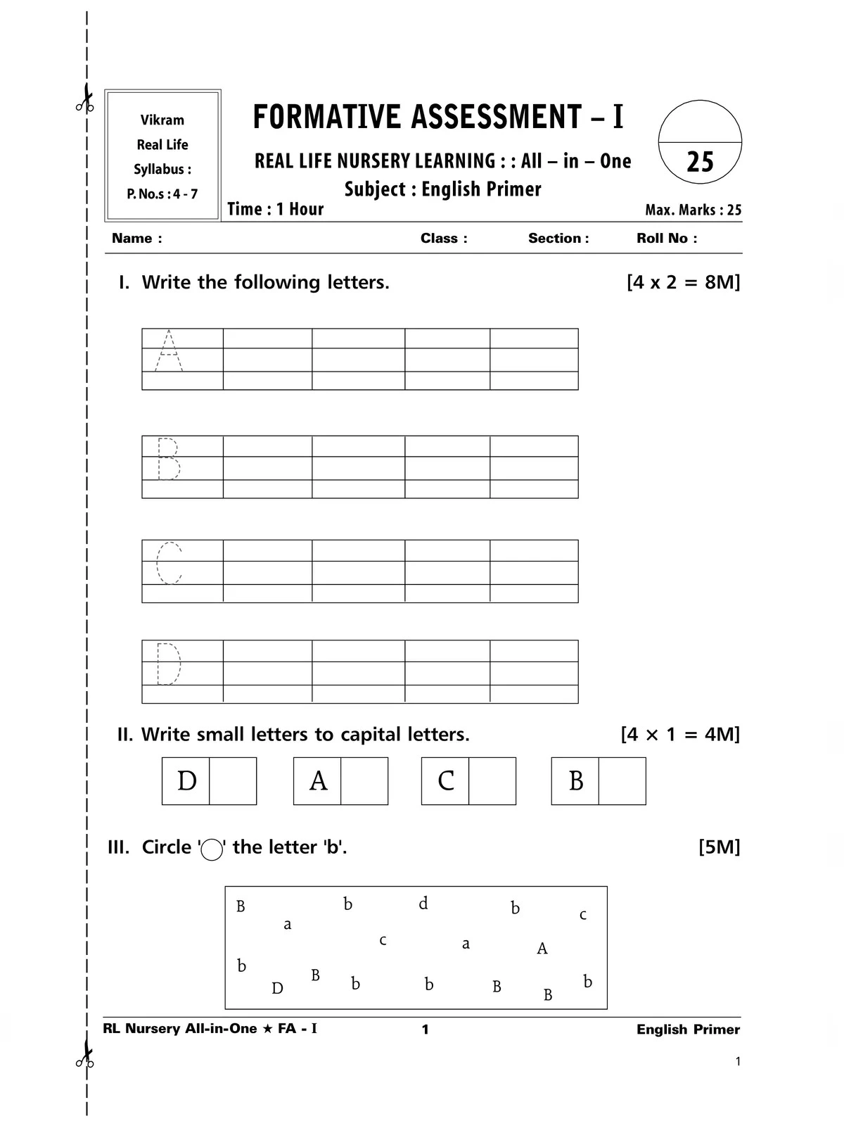 Nursery Exam Paper