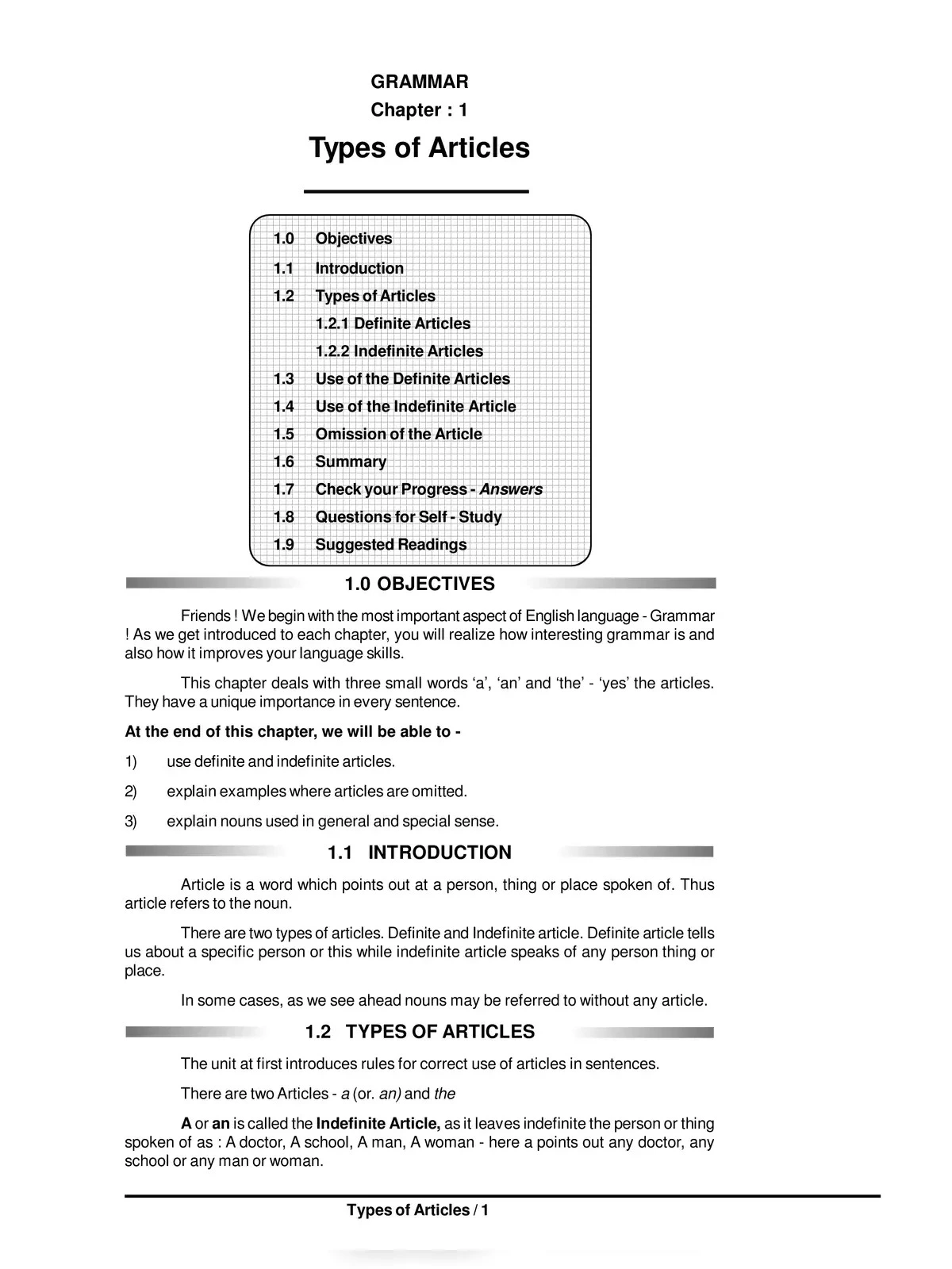 Articles Examples List with Answers