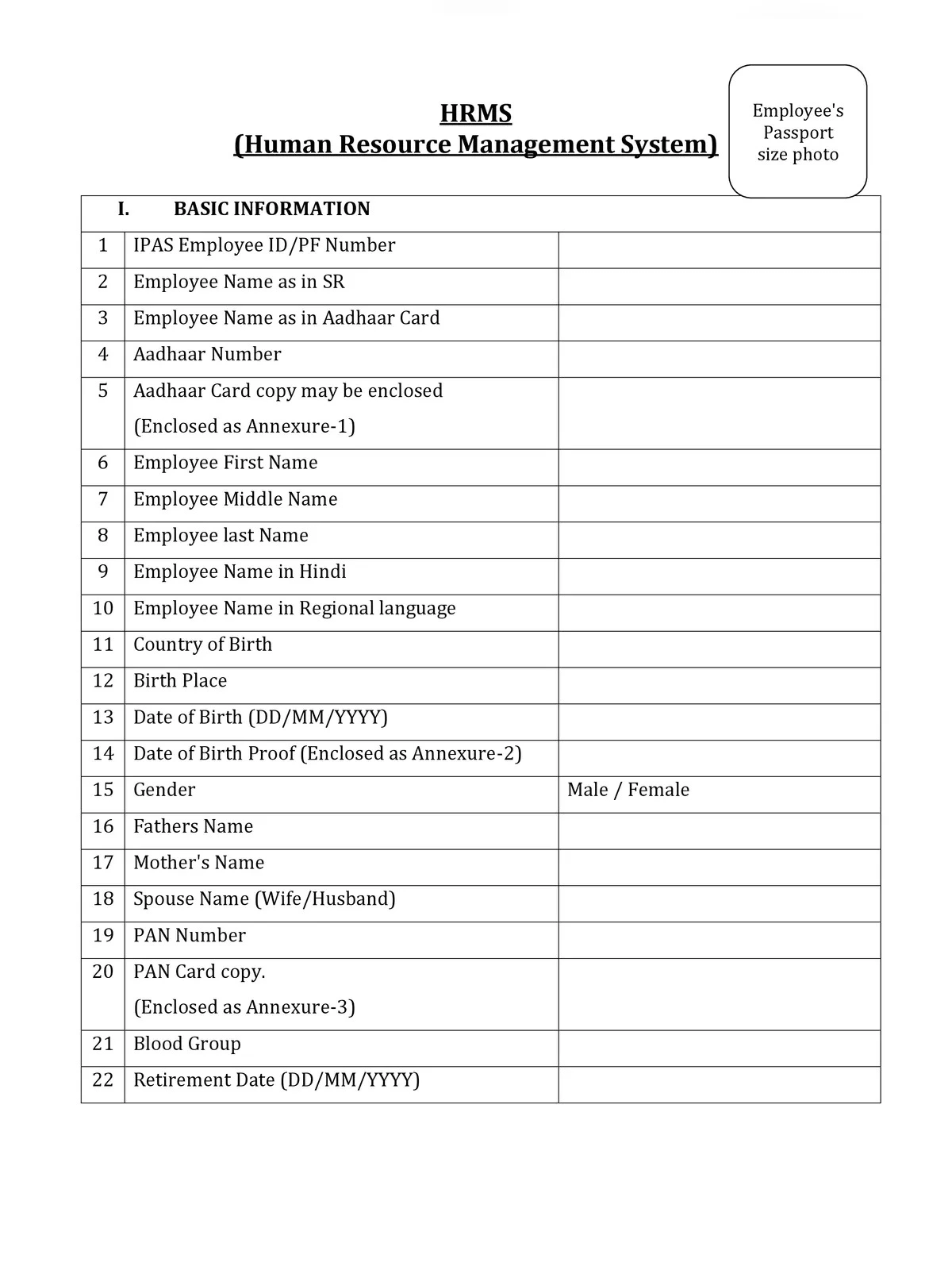 HRMS Form for Teachers