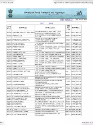 Kerala RTO Code List