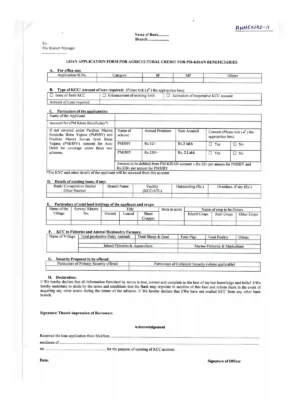 Kisan Credit Card (KCC) Application Form