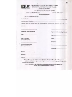 LIC Life Certificate Form for Pensioners