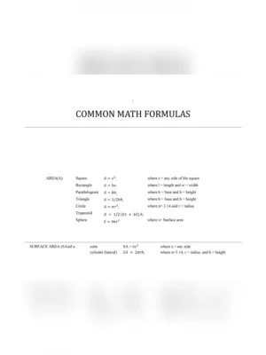 Mathematics Formula Sheet