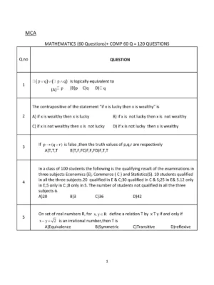 OJEE Master of Computer Application (MCA) Question Paper