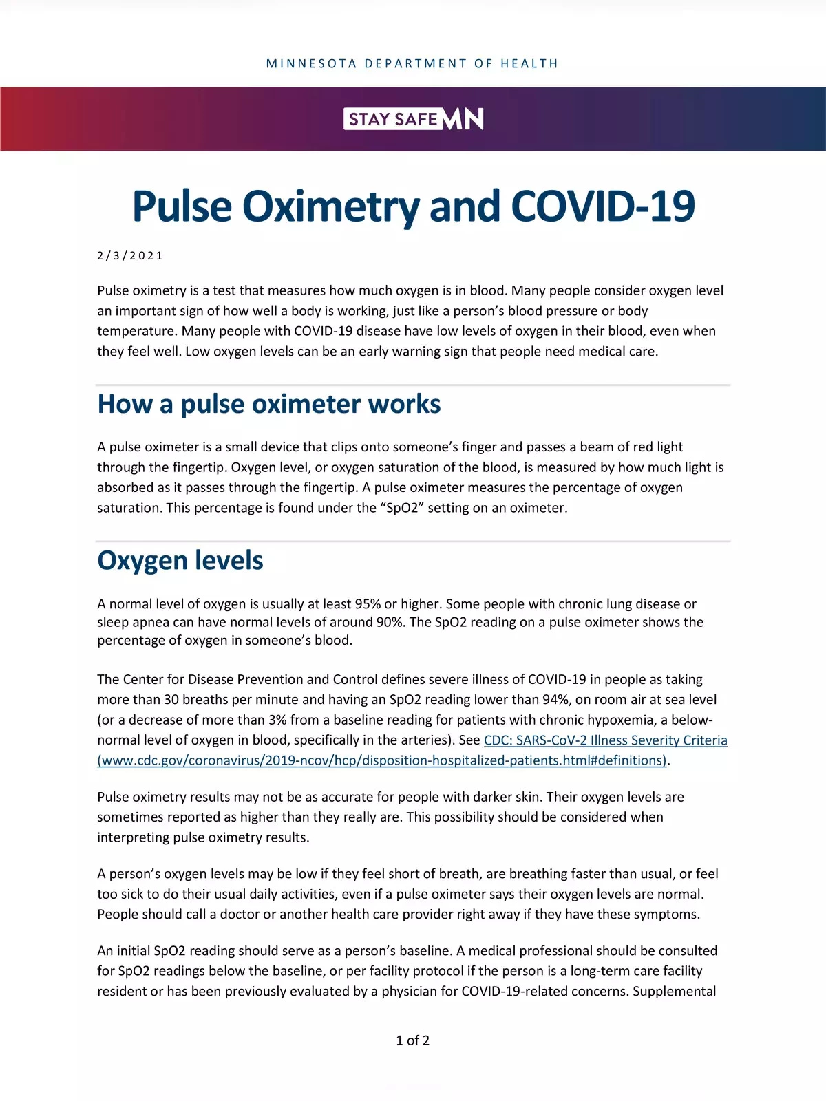 Pulse Oximeter Readings Chart