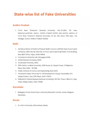 UGC Fake University List 2024