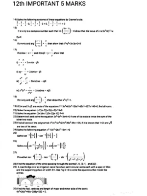 12th Maths Important Questions