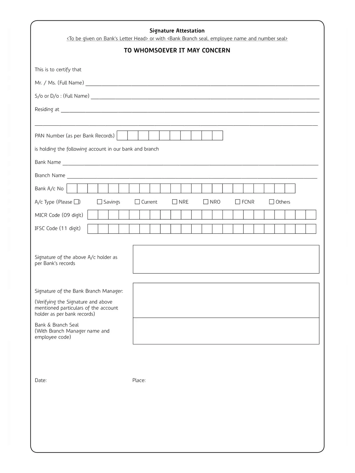 Axis Bank Signature Verification Form