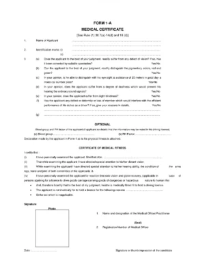 Medical Certificate Form 1A