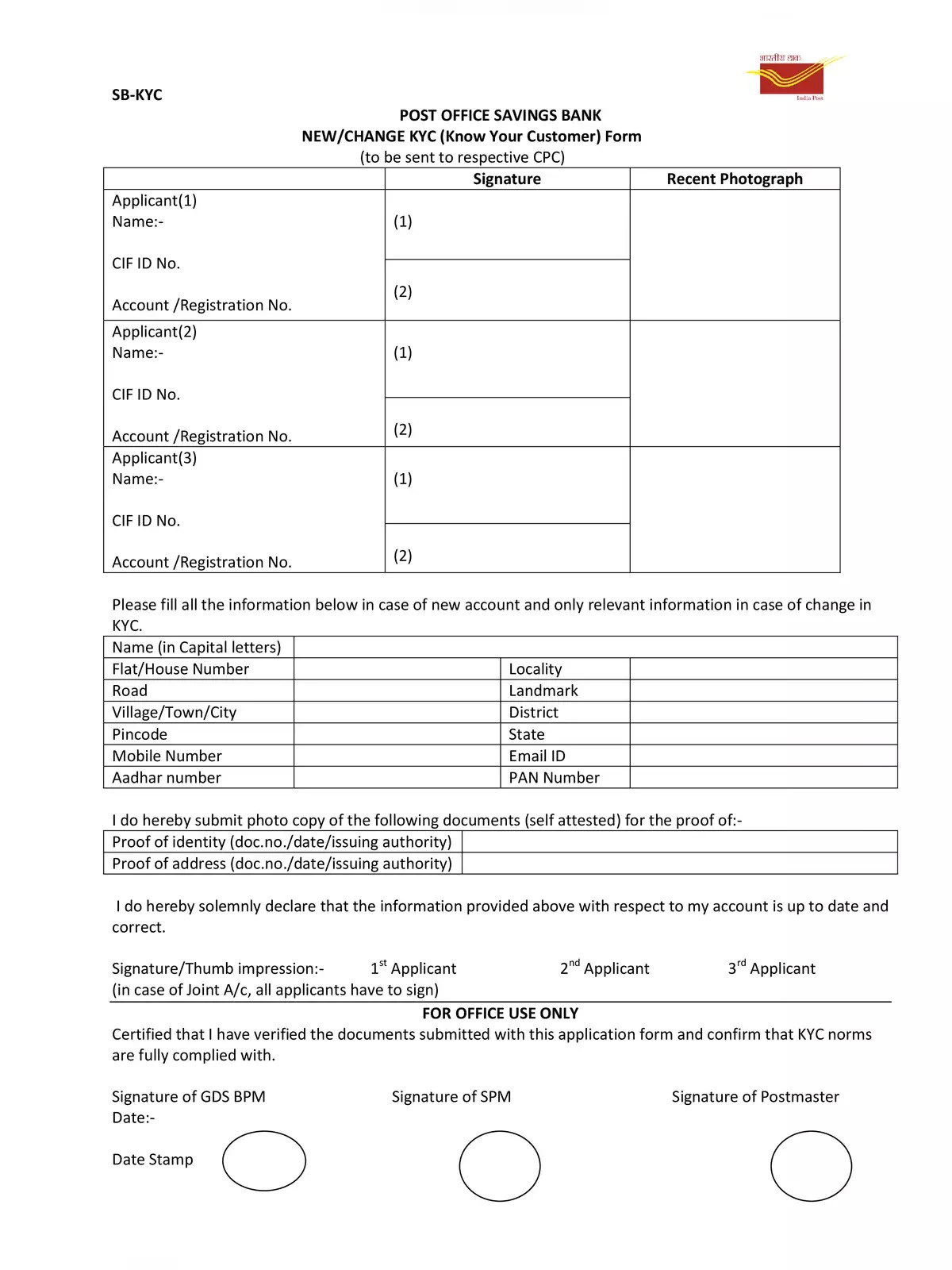 Post Office KYC Form