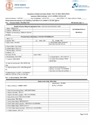 Punjab Birth Certificate Form