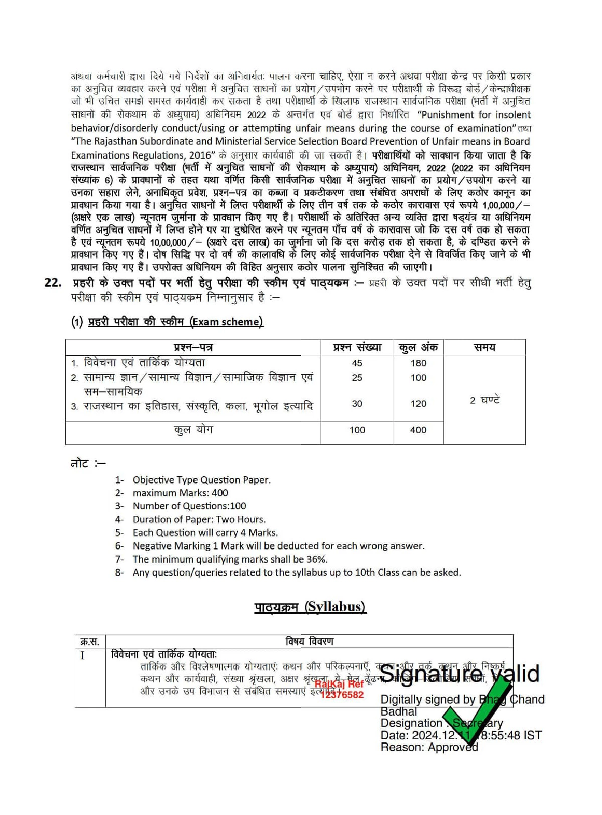 Rajasthan Jail Prahari Syllabus 2025 - Downlaod PDF and Check Exam Pattern