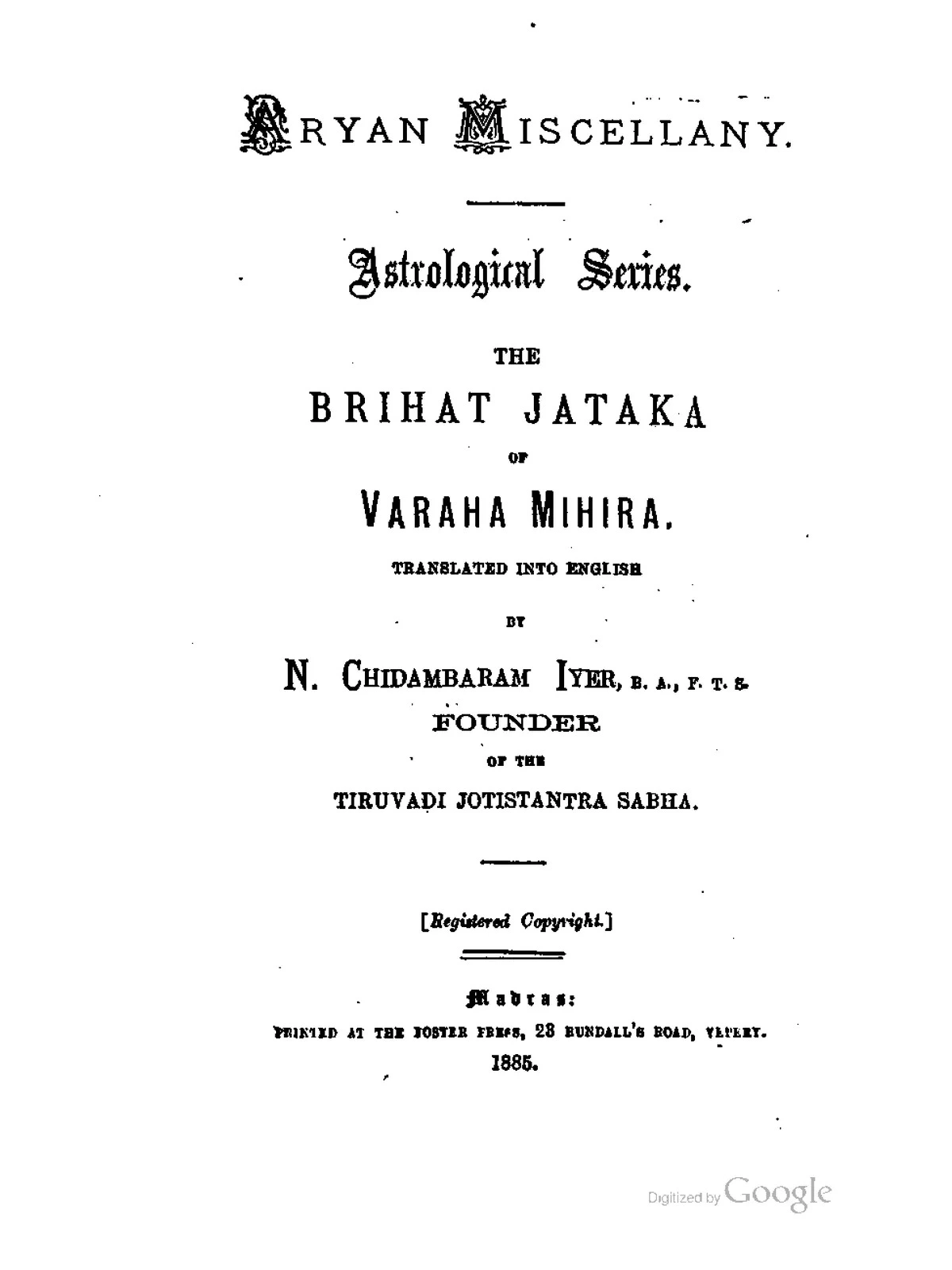 Varahamihira Brihat Samhita