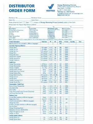 Vestige Distributor Order Form [y]